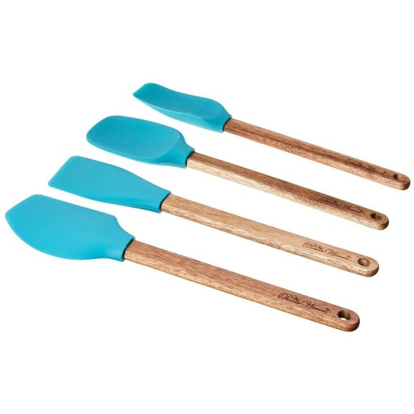 NEW! PIONEER WOMAN BLUE Silicone SPATULA SET~4 PIECES~ACACIA WOOD SILICONE - Picture 2 of 10